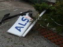 ALSTOM sign in ruins at Trafford Park in Manchester